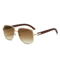 Classic aviator sunglasses with gold metal frame and dark brown wood grain temples - Gold Frame Gradient Tea