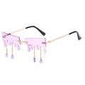 Lunettes de soleil sans monture violettes avec pampilles dorées en forme de gouttes - Monture Dorée Verre Violet Clair