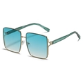 Square gold metal sunglasses with blue gradient lenses and green translucent temples - Gold Frame Gradient Green
