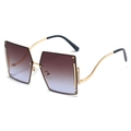 Frameless rhinestone sunglasses with brown to purple gradient lenses and gold metal frames - Gold Frame Tea Blue Lens