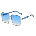 Square oversized sunglasses with blue gradient lenses and gold metal frame temples - Gold Frame Gradient Blue Lens
