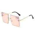 Chic rimless square sunglasses with pink gradient lenses and side crystal accents - Champagne