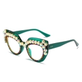Montatura cat-eye in resina verde traslucida con strass colorati AB brillanti - Montatura Verde