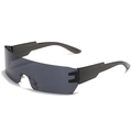 Rahmenlose Oversize-Sportsonnenbrille mit grauen Gläsern und schwarzen Bügeln im Y2K-Stil - Schwarze Bügel Schwarz-Graue Gläser