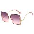 Frameless square gradient purple sunglasses with gold temples and diamond accents - Gold Frame Gray Pink Lens