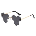 Fashionable rimless honeycomb sunglasses with grey hexagonal lenses and gold metal temples - Gold Frame Grey Lens