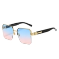 Half-rim metal sunglasses with blue-pink gradient lenses and gold-tone frame - Gold Frame Gradient Blue Pink Lens