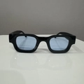 Retro square sunglasses with glossy black frame and light blue tinted lenses - Black Frame Blue Lens