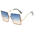 Rimless square sunglasses with blue yellow gradient lenses and gold diamond frames - Gold Frame Blue Tea Lens