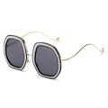 Lunettes de soleil hexagonales avec monture pailletée argent et branches dorées ondulées - Monture Noir Argent Verres Gris