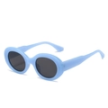 Retro ovale zonnebril met lichtblauw glanzend montuur en donker zwarte glazen - Gelei Blauw Montuur Grijze Lenzen