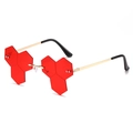 Hip hop rimless sunglasses with red geometric hexagonal lenses and gold metal frame - Gold Frame Red Lens