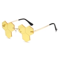 Hip hop rimless sunglasses featuring yellow honeycomb lenses and gold metal frames - Gold Frame Yellow Lenses