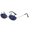 Occhiali da sole hip hop a fiamma con lenti blu e montatura sottile in metallo dorato - Lenti Grigie Fiamma Blu