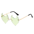 Unique heart-shaped rimless sunglasses with green lenses and gold devil horn details - New Style / Standard Gold Frame Green Lenses (Incl. 13% VAT)