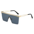 Square oversized one-piece lens sunglasses with gold metal frame and geometric temple detail - Gold Frame Grey Lens