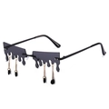 Lunettes de soleil sans monture en forme de larme grise avec chaînes dorées - Monture Noire Verres Gris