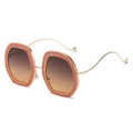 Gafas de sol octogonales rosa con purpurina y patillas doradas onduladas modernas - Montura Té Lentes Gris Rosa
