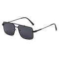 Classic double-bridge rectangular sunglasses with matte black metal frame and grey lenses - Black Frame Grey Lens