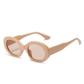 Chic oval sunglasses with beige thick frames and brown lenses for a retro look - New Style / Regular Beige Frame Light Tea Lens Sunglasses