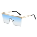 Oversized gradient blue flat top shield sunglasses with gold metal hollowed-out frames - Gold Frame Gradient Blue Lens
