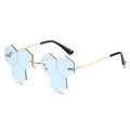 Unique rimless honeycomb sunglasses with light blue hexagonal lenses and gold temples - Gold Frame Light Blue Lens
