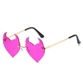 Pink heart-shaped rimless devil horn sunglasses with gold metal temples for parties - New Style / Standard Gold Frame with Deep Purple Lenses