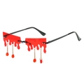 Lunettes de soleil rouges forme goutte avec chaînes dorées et pendentifs d'eau - Monture noire verres rouges