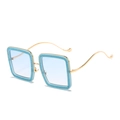 Square glacier blue glitter sunglasses with wavy gold metal arms and blue lenses - Blue Frame / Blue Lens
