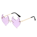 Frameless purple heart sunglasses with devil horn accents and golden metal temples - New Style / Standard Gold Frame Light Purple Lenses
