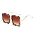Square glitter frame sunglasses with brown gradient lenses and gold wavy temples - Tea Frame Gradient Tea Lens