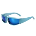 One-piece sports sunglasses with metallic blue frame and reflective blue lenses - Blue Frame Blue Lens