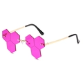 Frameless hip-hop sunglasses with pink honeycomb lenses and gold metal frames - New Style / Standard Gold Frame with Deep Purple Lenses