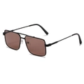 Retro double-bridge sunglasses with rectangular black metal frames and brown lenses - Black Frame Tea Lens