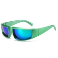 Futuristic cycling sunglasses with green metallic frame and blue-purple mirror lenses - Green Frame / Green Lens