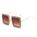 Square tortoise sunglasses with gold temples and glitter-infused frames for women - Leopard Frame Gradient Brown Lens