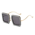 Square glitter sunglasses with black frames and thin gold metal temples for women - Black Silver Frame Grey Lens