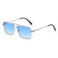 Silver metal square sunglasses with double bridge and light blue gradient lenses - Silver Frame Gradient Blue
