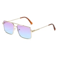 Retro double-bridge square sunglasses with gold metal frame and purple gradient lenses - Gold Frame Purple Blue Lens