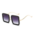 Square sunglasses with black glitter frames, purple gradient lenses and wavy gold arms - Black Frame Double Gray Lens