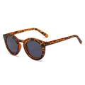 Retro round frame kids sunglasses featuring classic dark brown tortoiseshell pattern frames - Leopard Frame Grey Lens