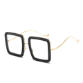 Oversized black glitter square sunglasses with wavy gold metal temples for women - Black Frame Clear Lens