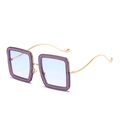 Square purple glitter sunglasses with gradient blue lenses and wavy gold metal temples - Purple Frame Gradient Blue Lens
