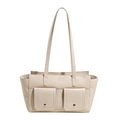 Bolso bandolera blanco crema con bolsillos delanteros dobles y hebillas de metal fino - Blanco