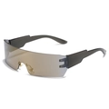 Rahmenlose Sportsonnenbrille mit braunen Verlaufsgläsern und breiten schwarzen Bügeln - Schwarzer Rahmen Gold Verspiegelte Gläser