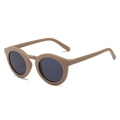 Kids vintage round sunglasses with matte beige frames and dark grey lenses for fashion - Grey Frame Grey Lens
