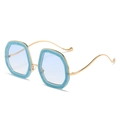 Chic oval light blue glitter sunglasses with elegant gold wavy metal temples for women - Blue Frame Gradient Blue Lens