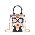 Silver mirror box bag with pop art female portrait and silk scarf wrapped handle - Silver