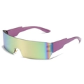 Futuristische randlose Sonnenbrille mit lila Blitzbügeln und Regenbogen-Verlaufslinsen - Lila Rahmen Rosa Gläser
