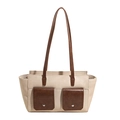Bolso bandolera retro crema con bolsillos marrones en contraste y botones de presión plata - Café Blanco